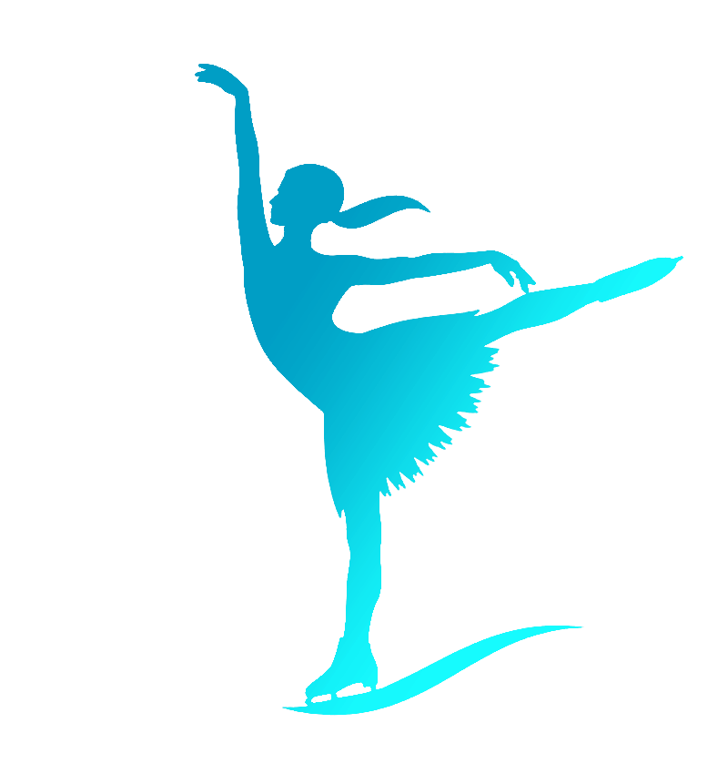 Professional ice skate dancer silhouette performing on pointe in blue, minimalist dance illustration